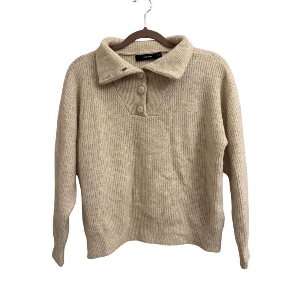 Vero Moda buttoned collar Alpaca blend sweater S cream